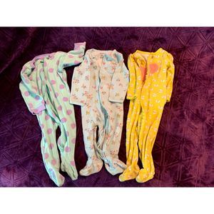 LOT of three girls 6-9 month pajamas PJ's - one-piece zipper floral, dots, blue